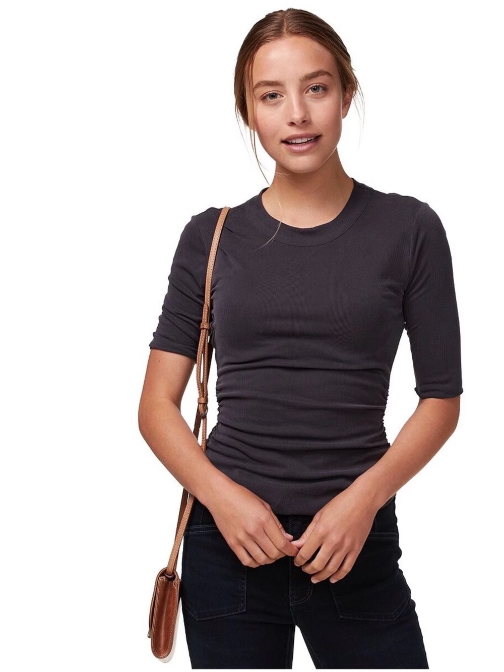 Free people intimately "Talk to Me" Tee, Elbow-Sleeve length, washed black color